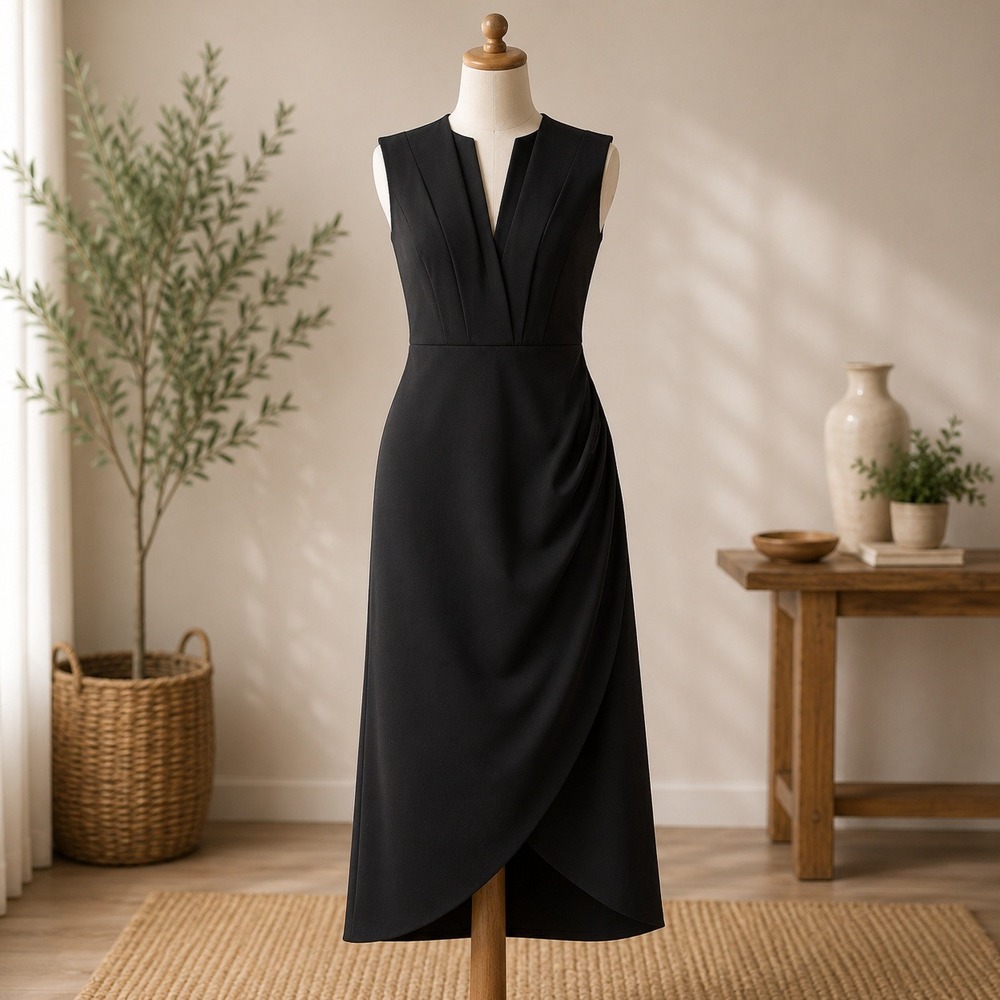 Lulus Sheath Dress Womens Size S Black Sleeveless V-Neck Tulip Wrap Skirt Mini
